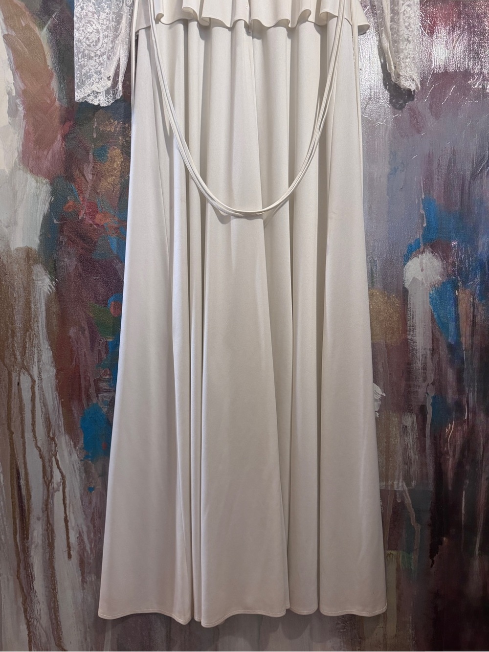 1980 HAND SEWN VTG French Lace Sleeved • Full Length Silk Wedding Dress • SMALL - Picture 5 of 16